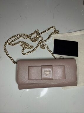 Prada Cammeo Saffiano Fiocco Wallet with Gold Chain & COA